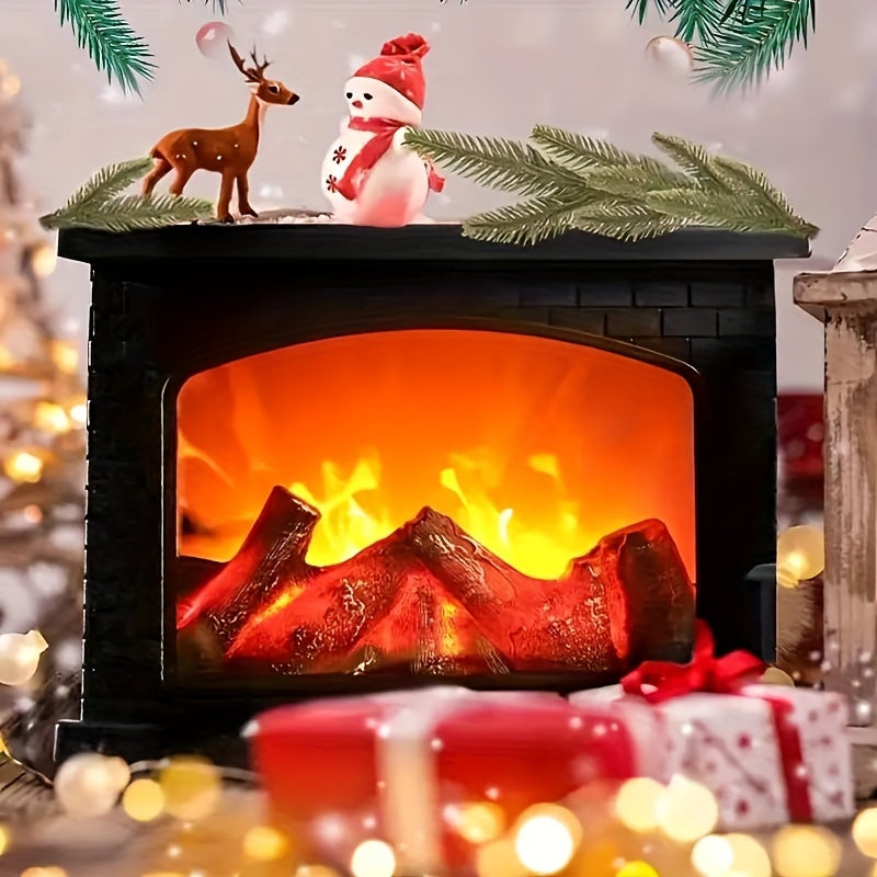 IP44 Rated Realistic Flame Fireplace Lamp - Battery & USB Powered, Retro Style Decoration for Indoor Rooms, Patios, Christmas & Halloween Themes