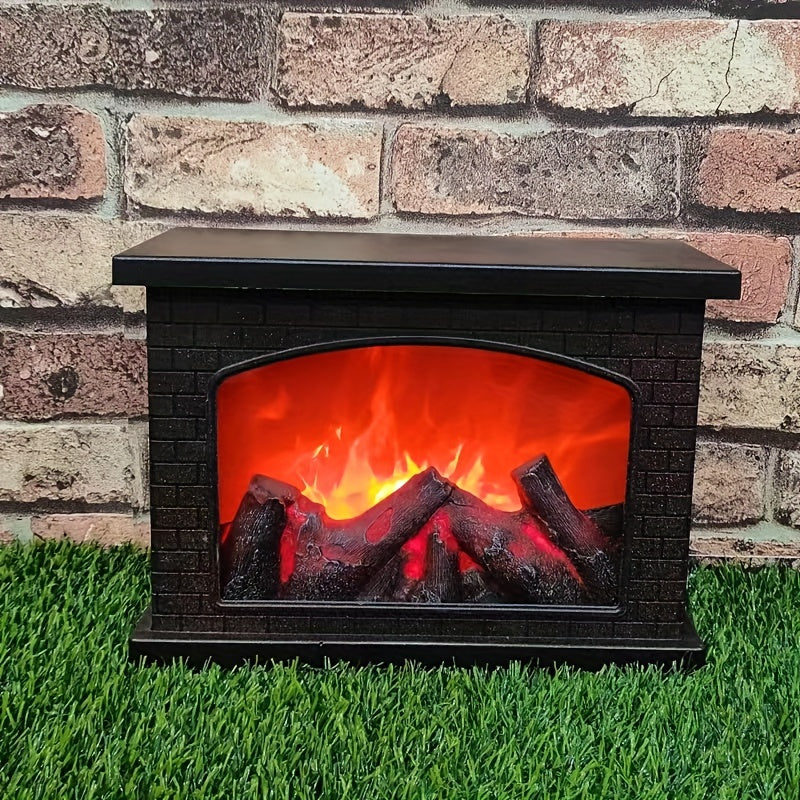 IP44 Rated Realistic Flame Fireplace Lamp - Battery & USB Powered, Retro Style Decoration for Indoor Rooms, Patios, Christmas & Halloween Themes