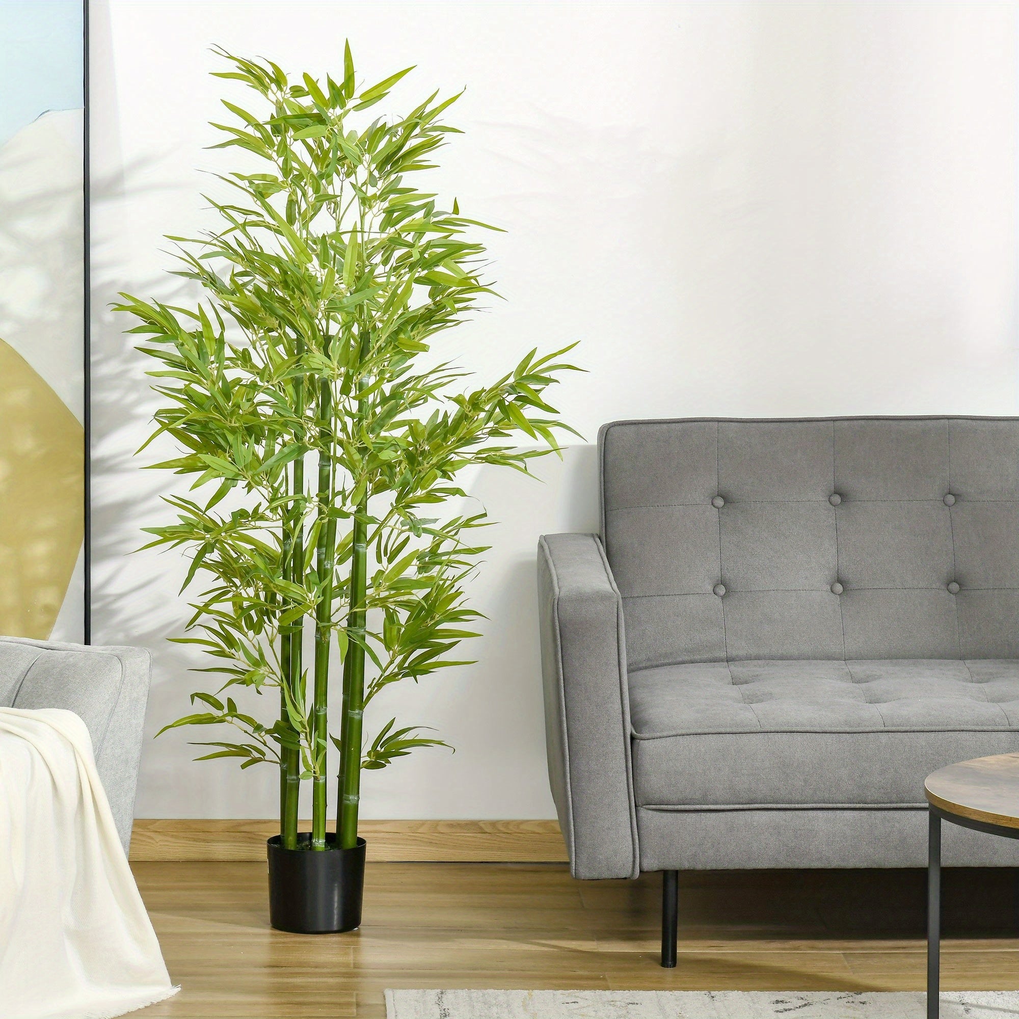 HOMCOM Arbre artificiel en bambou de 5 pieds dans un pot, plantes artificielles d'intérieur et d'extérieur pour la décoration de la maison, du bureau et du salon, vert