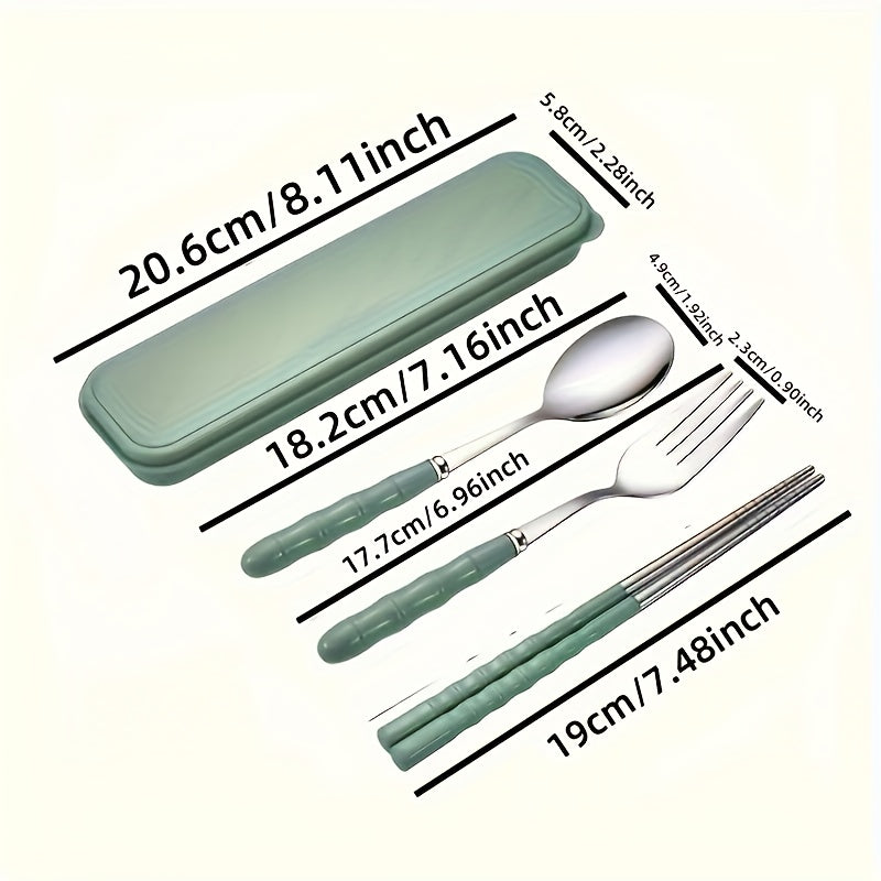 Outdoor Stainless Steel Portable Cutlery Set Lunch Camping Picnic Reusable Cutlery for Travel - Includes Box, Fork, Spoon And Chopsticks 4pcs Set