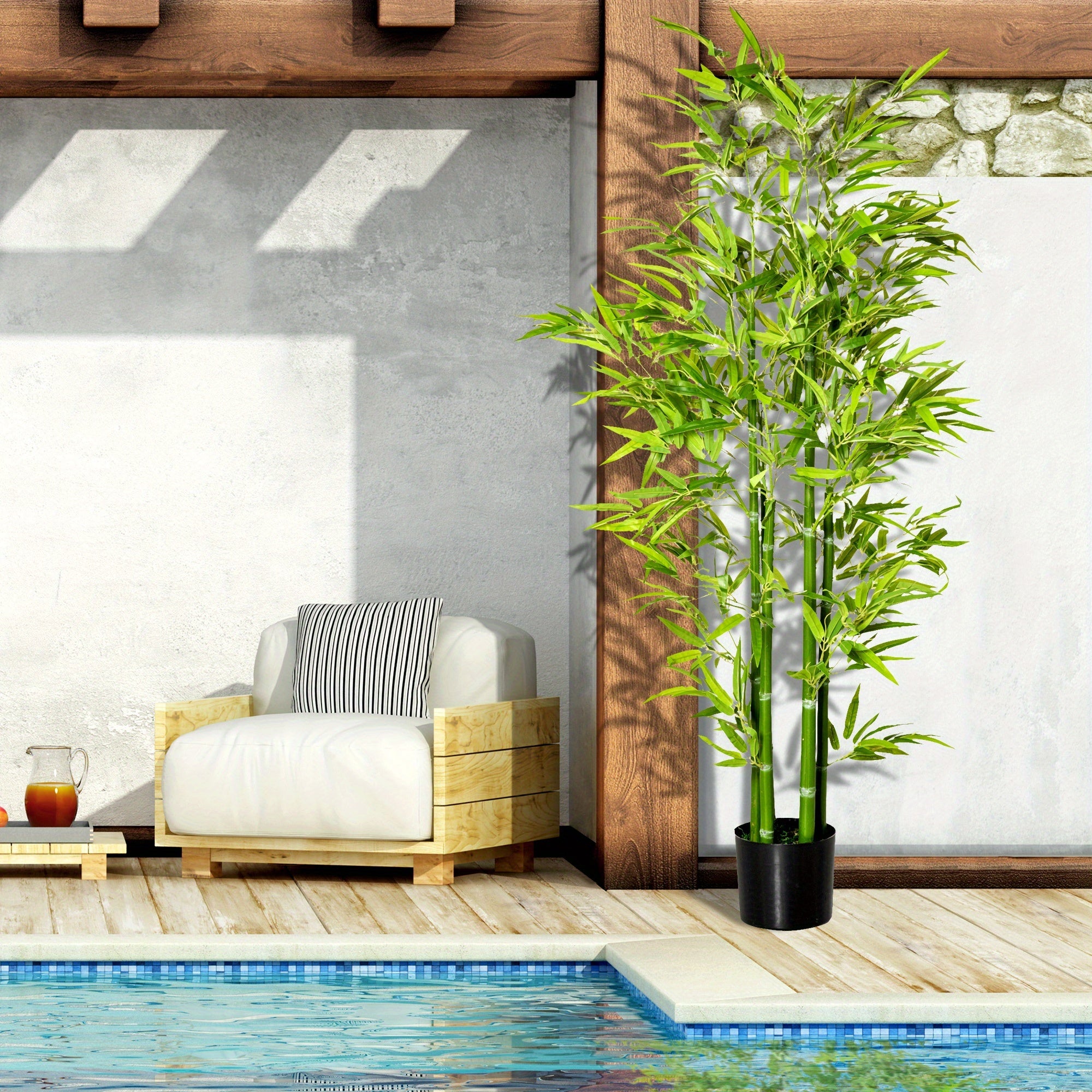 HOMCOM Arbre artificiel en bambou de 5 pieds dans un pot, plantes artificielles d'intérieur et d'extérieur pour la décoration de la maison, du bureau et du salon, vert