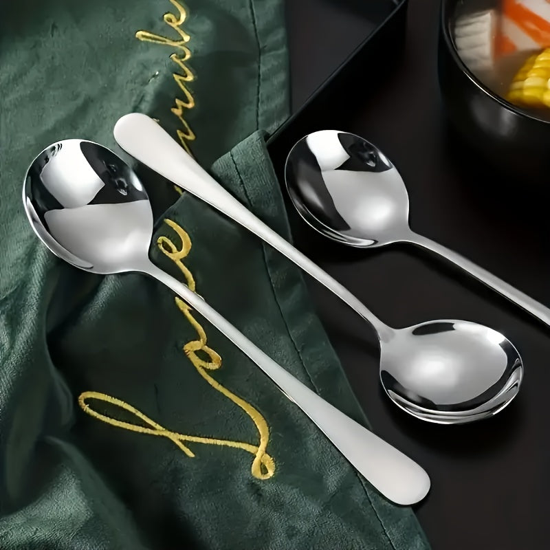 4pcs Elegant Stainless Steel Soup Spoons, Thickened Round Head, Ideal for Desserts & Home Use - Versatile Dining Utensils|Sleek Spoon Design|Durable Tablewar