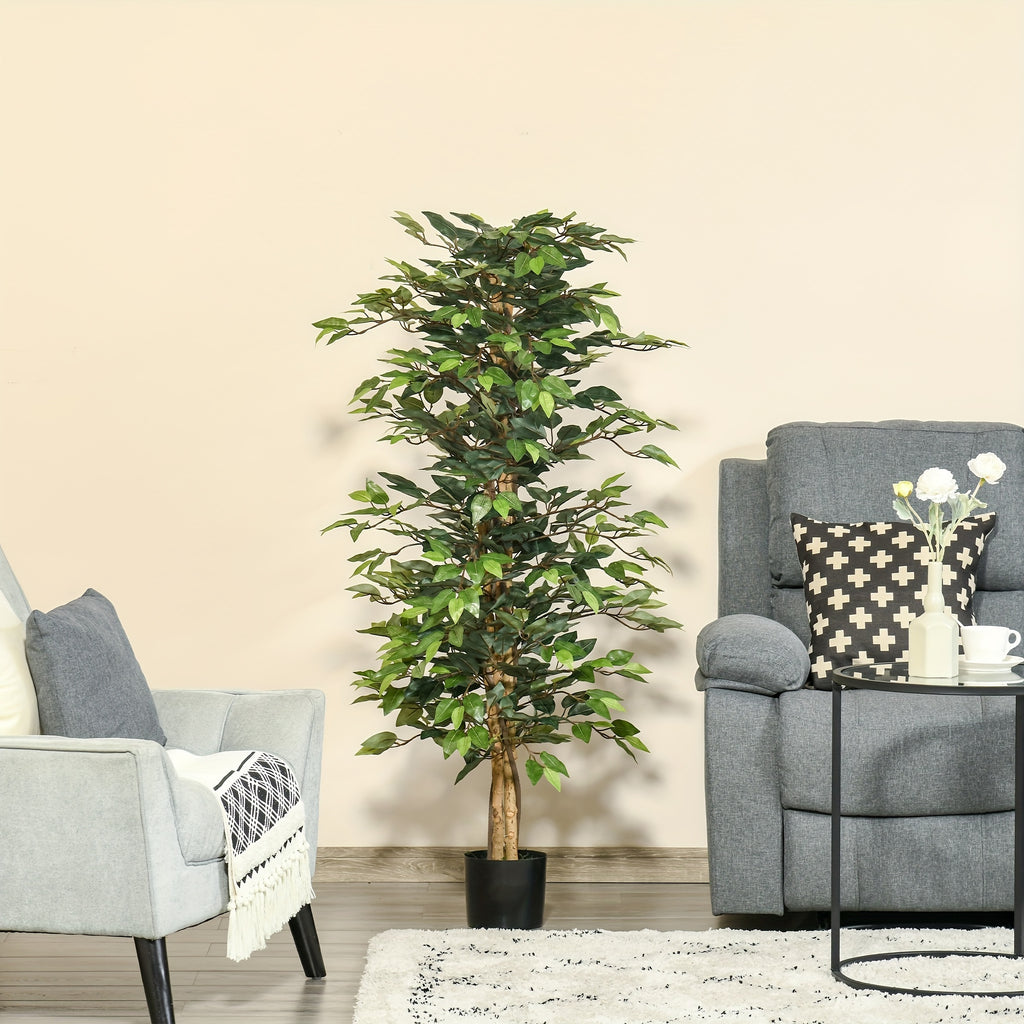 Arbre artificiel en Ficus de 5 pieds, faux arbre avec feuilles, plante artificielle dans un pot de pépinière pour la décoration intérieure et extérieure