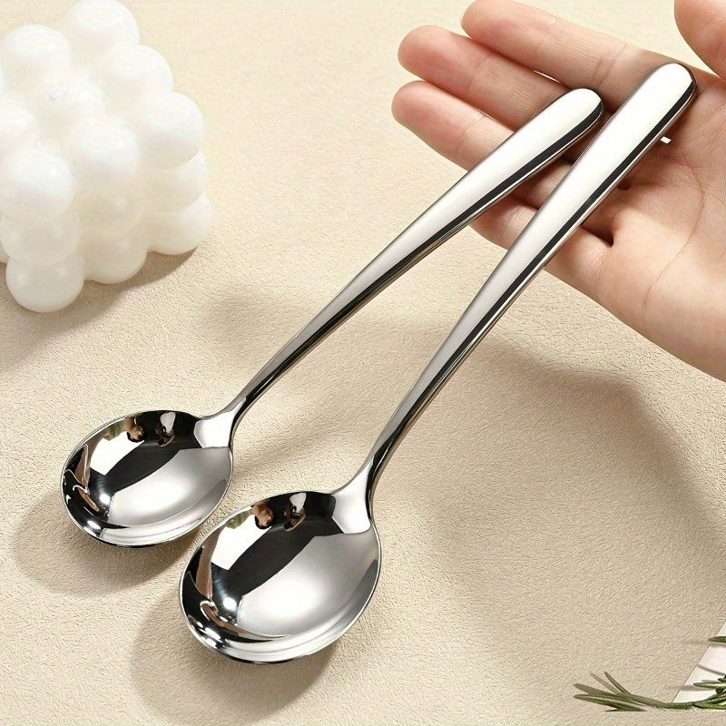 4pcs Elegant Stainless Steel Soup Spoons, Thickened Round Head, Ideal for Desserts & Home Use - Versatile Dining Utensils|Sleek Spoon Design|Durable Tablewar