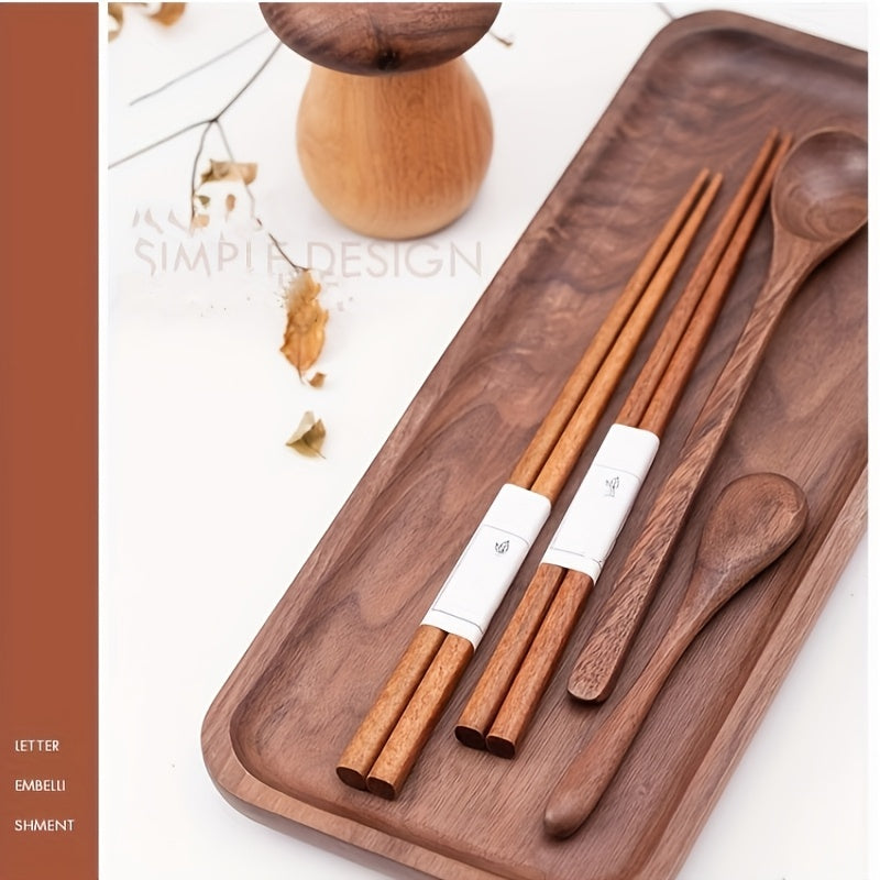 5\u002F10 Pairs of Natural Wood Chopsticks - High-End Anti-Slip Pointed Solid Wood, Traditional Chinese Tableware with Elegant White Labels, Ideal for Single and Double Household Use, Double Pair Set|Elegant Tableware|Wooden Chopsticks