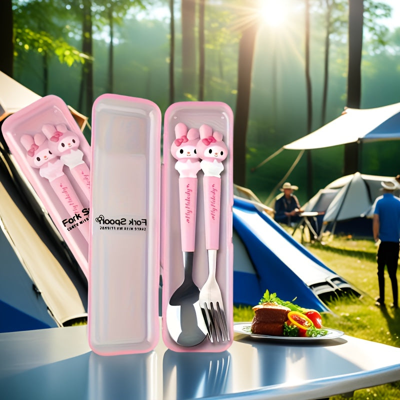 For Hello Kitty & for Kuromi Cartoon Stainless Steel Cutlery Set - Fork, Spoon, Knife for Home Dining, Picnics, Camping & Dorms