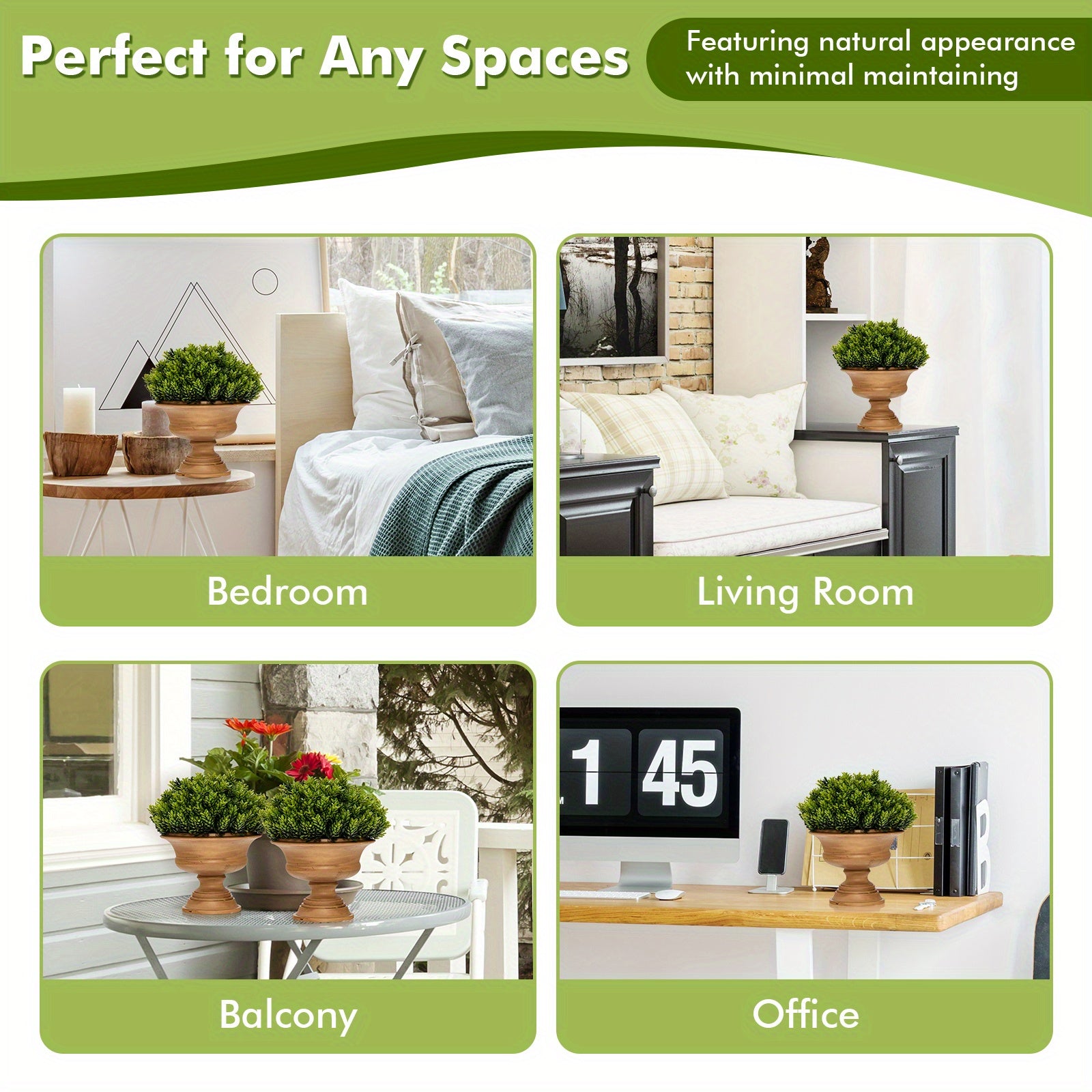 Lifezeal Lot de 4 plantes artificielles en pot - Mini plantes vertes décoratives pour l'intérieur