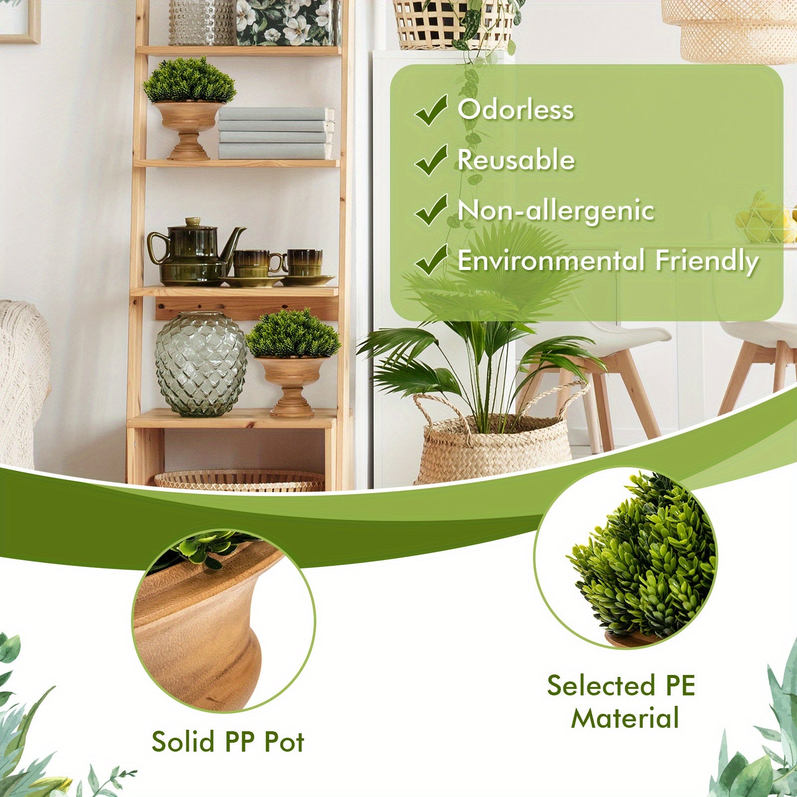 Lifezeal Lot de 4 plantes artificielles en pot - Mini plantes vertes décoratives pour l'intérieur
