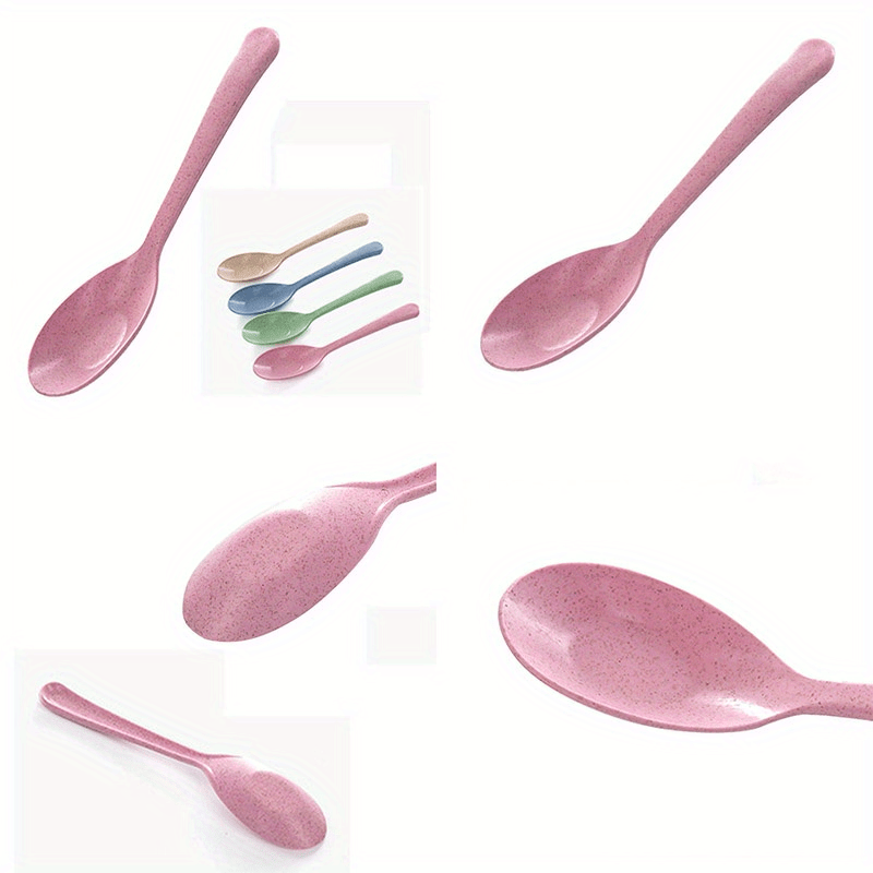 4pcs High-Quality Wheat Straw Long Handle Spoons - Light Green, Pink, White & Blue - Durable Plastic Kitchen Utensils for Cooking, Serving & Soup Lovers, Cooking Supplies | Pastel Kitchenware | Wheat Straw Plastic