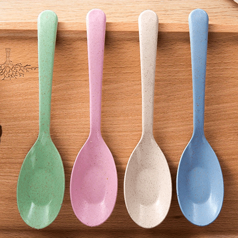 4pcs High-Quality Wheat Straw Long Handle Spoons - Light Green, Pink, White & Blue - Durable Plastic Kitchen Utensils for Cooking, Serving & Soup Lovers, Cooking Supplies | Pastel Kitchenware | Wheat Straw Plastic