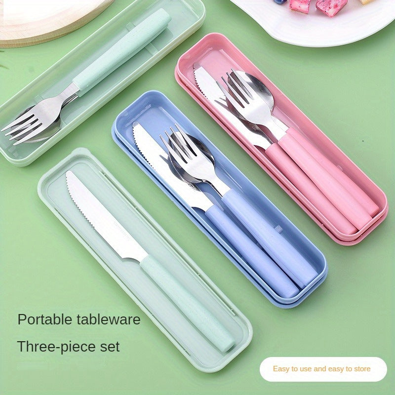 Reusable Travel Utensil Set with Box: 3-Piece Stainless Steel Portable Knife, Fork, and Spoon Set, BPA-Free, Suitable for Travel, Picnics, Camping, Valentine's Day, Thanksgiving, Christmas, Halloween, and Teacher's Day