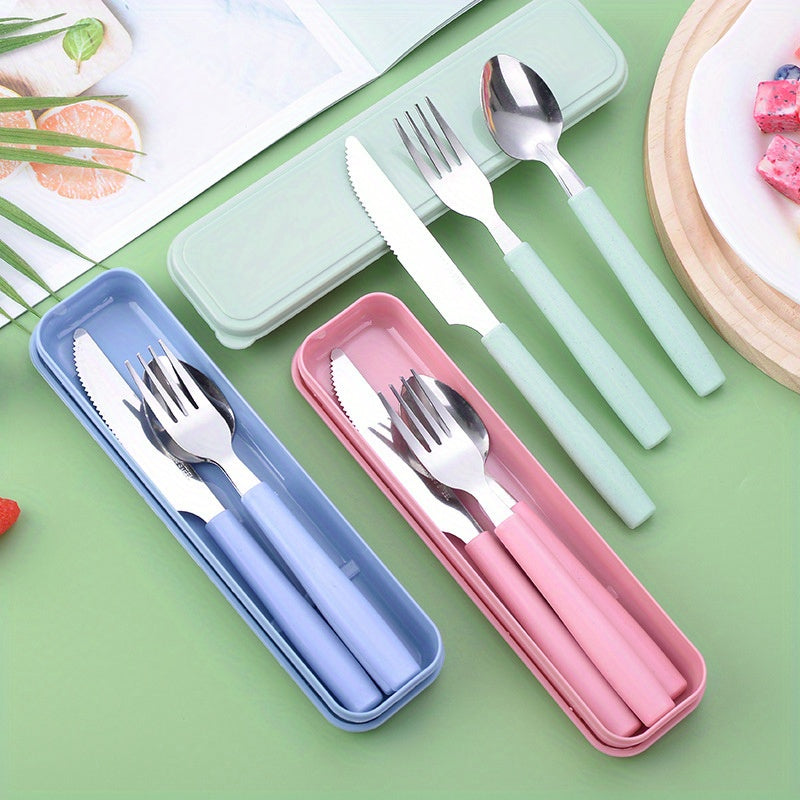 Reusable Travel Utensil Set with Box: 3-Piece Stainless Steel Portable Knife, Fork, and Spoon Set, BPA-Free, Suitable for Travel, Picnics, Camping, Valentine's Day, Thanksgiving, Christmas, Halloween, and Teacher's Day