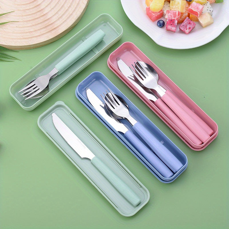 Reusable Travel Utensil Set with Box: 3-Piece Stainless Steel Portable Knife, Fork, and Spoon Set, BPA-Free, Suitable for Travel, Picnics, Camping, Valentine's Day, Thanksgiving, Christmas, Halloween, and Teacher's Day