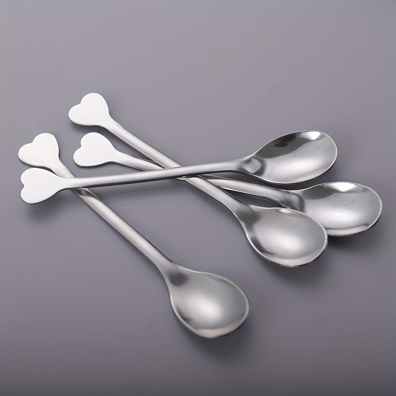 4 Pieces Stainless Steel Spoons with Heart-Shaped Handles: Perfect for Coffee, Tea, Soup, and More