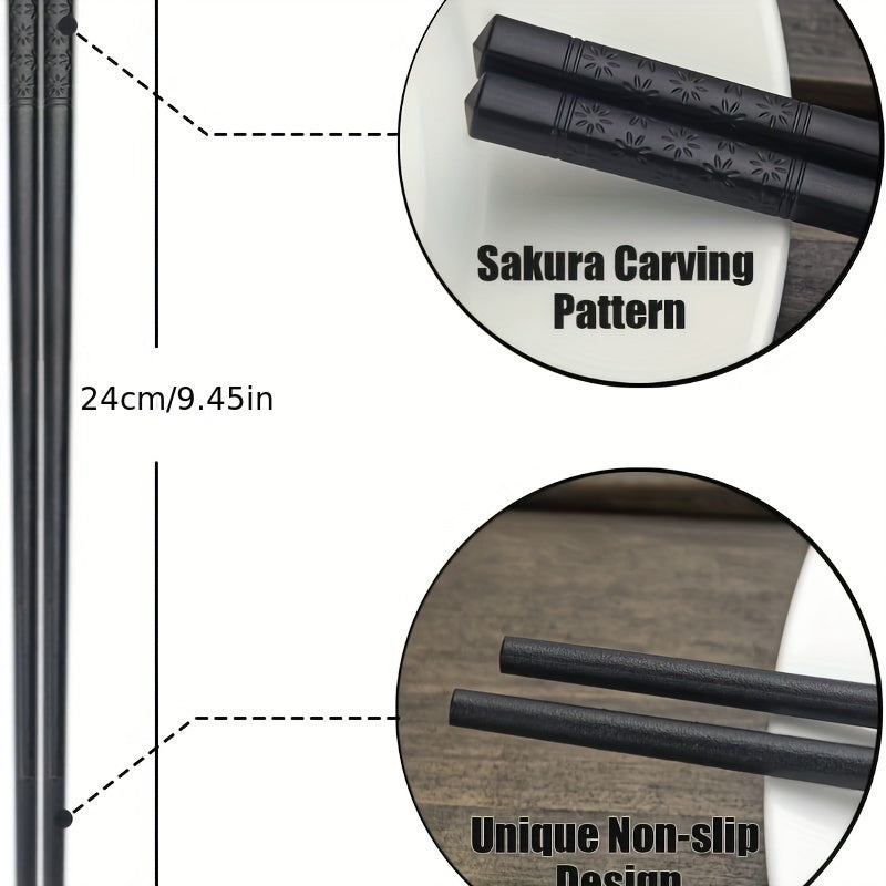5 Pairs Black Patterned Chopsticks, Household Anti-slip Chopsticks, High Temperature Resistant Chopsticks