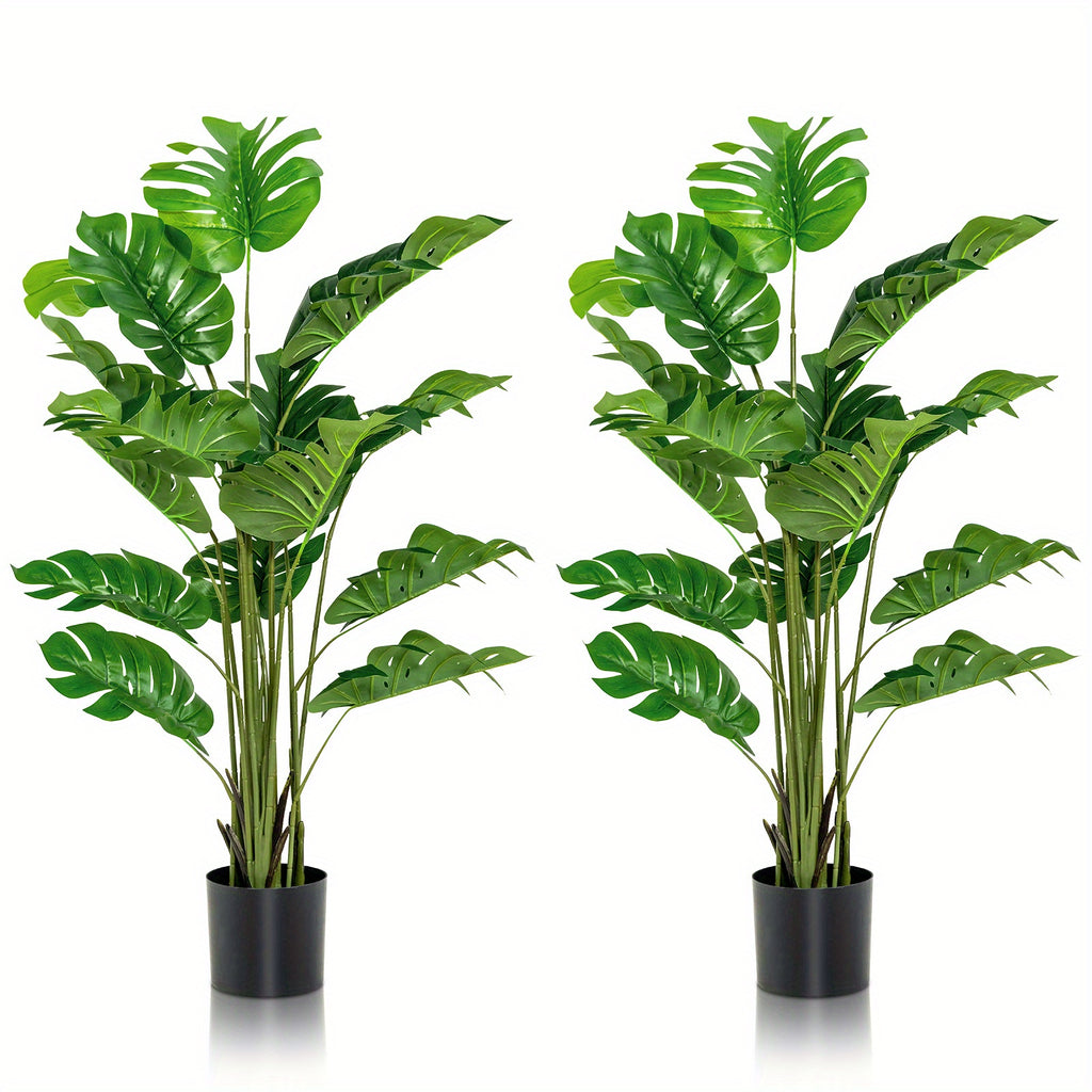 Plante artificielle Monstera Deliciosa Multigot, lot de 2, 1,5 m, avec pot en ciment, 15 grandes feuilles, aucun entretien requis, plantes artificielles décoratives, décoration intérieure et extérieure pour la maison et le bureau.