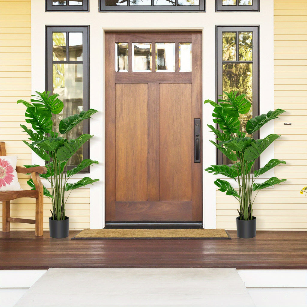Plante artificielle Monstera Deliciosa Multigot, lot de 2, 1,5 m, avec pot en ciment, 15 grandes feuilles, aucun entretien requis, plantes artificielles décoratives, décoration intérieure et extérieure pour la maison et le bureau.