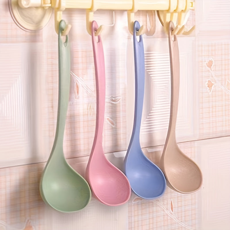 4pcs Long Handle Plastic Soup Spoons - Durable, Food-Safe Kitchen Utensils for Soups & Porridge