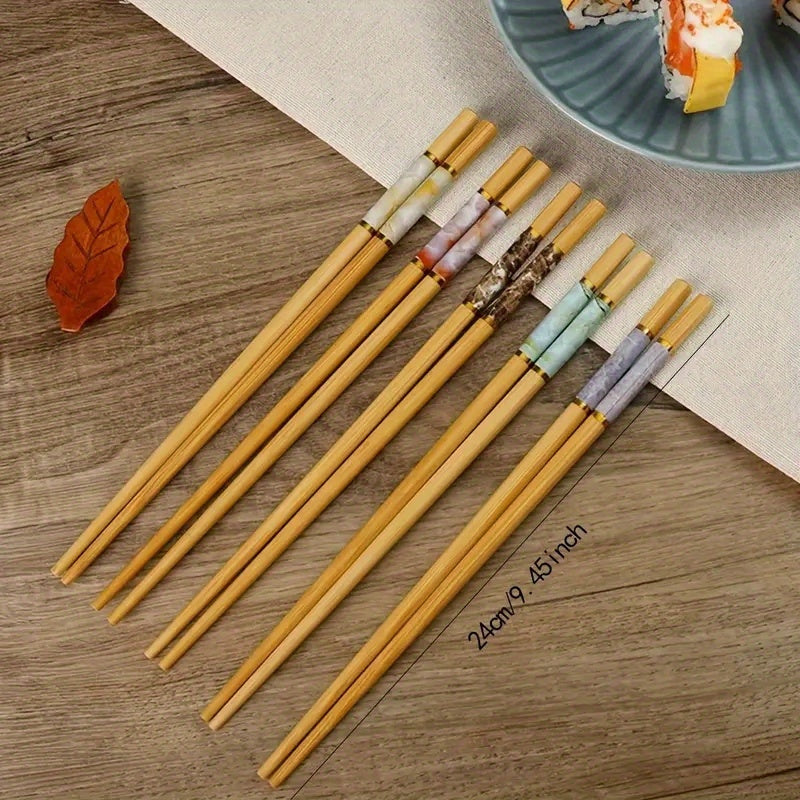 Five Pairs of Bamboo Printed Chopsticks, Consumable Chopsticks, Tableware, Kitchen Supplies, Suitable for Restaurants Happy Eid Al-Fitr