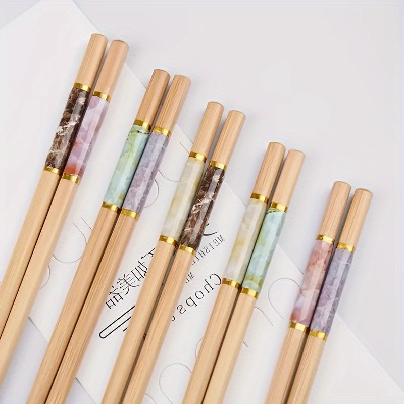 Five Pairs of Bamboo Printed Chopsticks, Consumable Chopsticks, Tableware, Kitchen Supplies, Suitable for Restaurants Happy Eid Al-Fitr