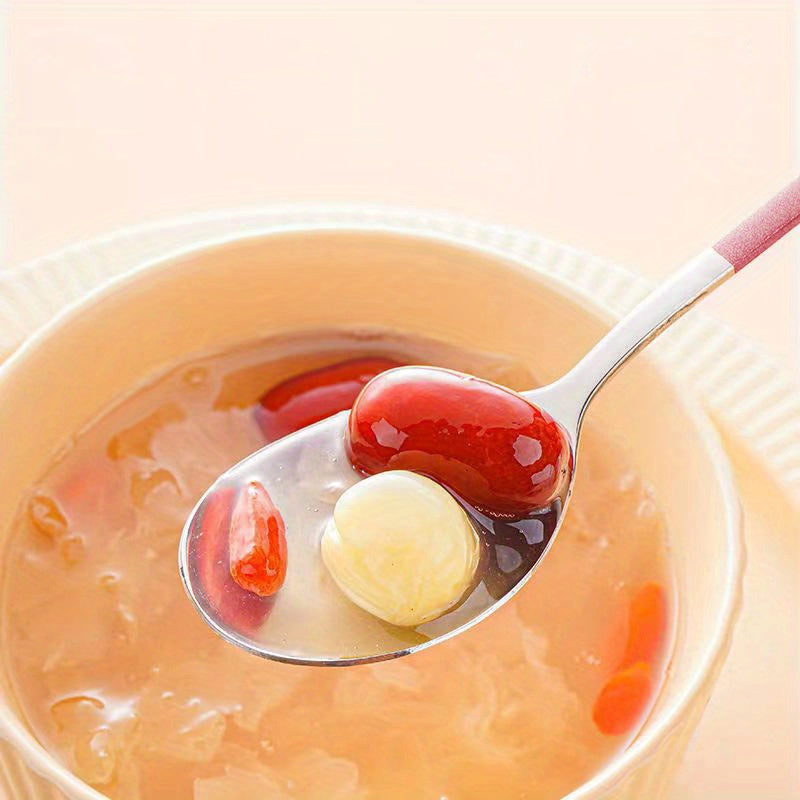 5pcs Stainless Steel Spoons Set, Rust-Resistant, Long-Handled, Thickened Comfort, Heavy-Duty Kitchen Accessories, Ideal for Family Gatherings, Potlucks, and Restaurants