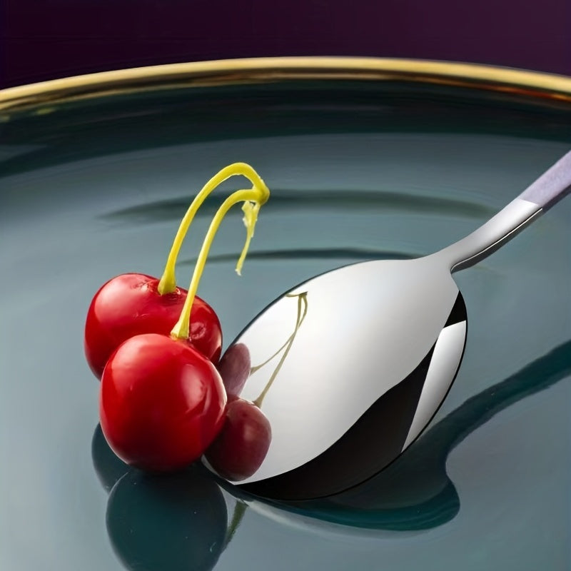 5pcs Premium Stainless Steel Spoon Set - Rust-Resistant, Long & Thick Handles for Easy Grip - Ideal for Family Gatherings, Potlucks & Restaurants