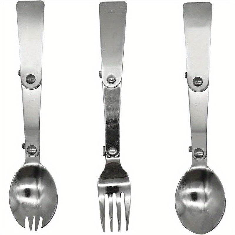 1 Set Stainless Steel Foldable Flatware - Polished Finish, Portable Camping Cutlery, Compact Travel Fork and Spoon Set for Outdoor, Picnic, Fishing, Boating, Backpacking