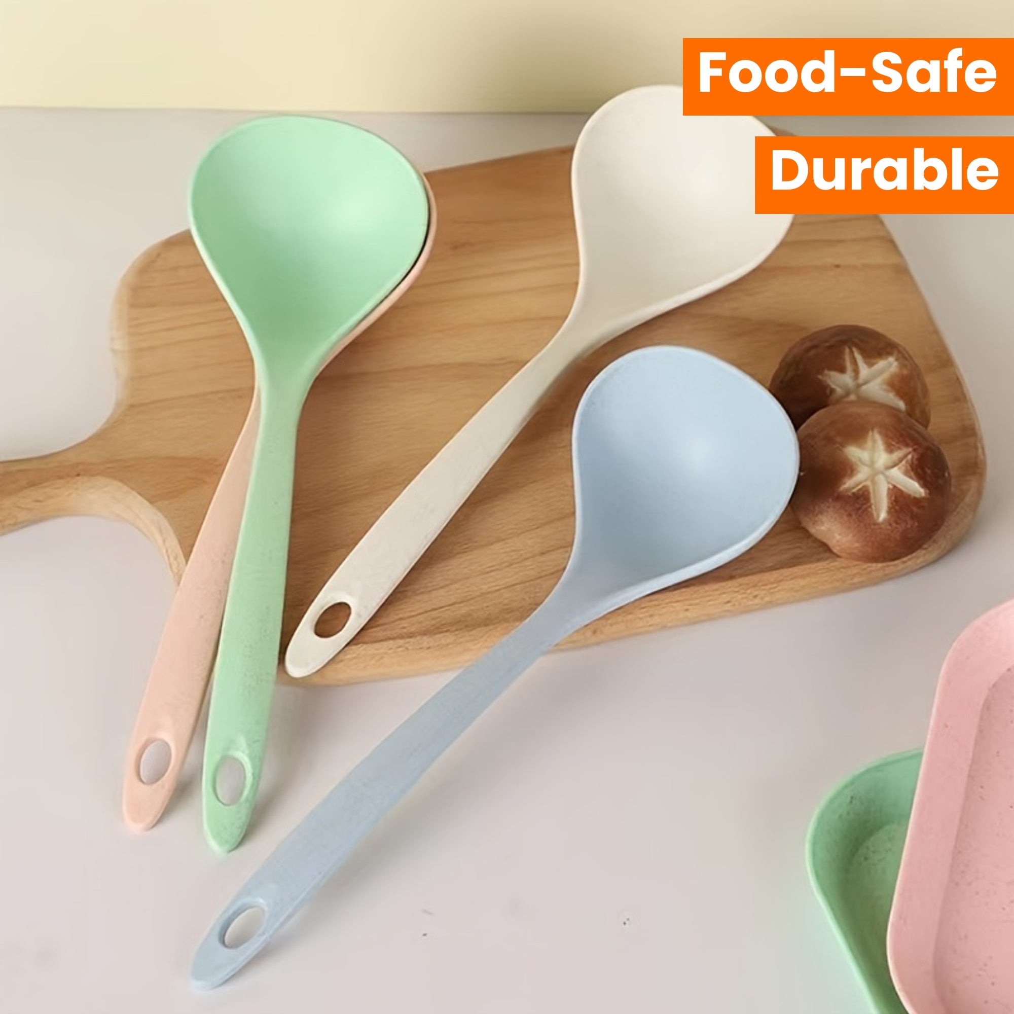 4pcs Long Handle Plastic Soup Spoons - Durable, Food-Safe Kitchen Utensils for Soups & Porridge