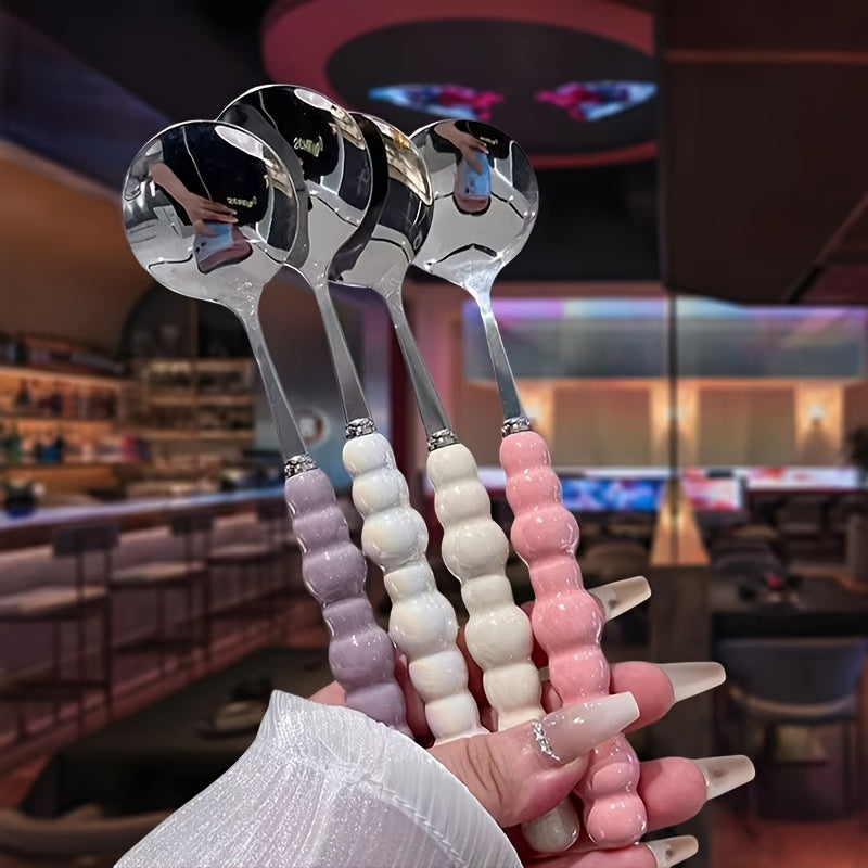 4pcs Stainless Steel Pearl Handle Spoon Household Coffee Spoon Special Good-looking Water Cup High-Value Mixing Spoon