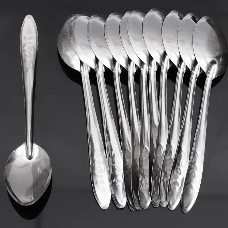 10pcs Elegant Stainless Steel Dessert Spoons Set - Long Handle, Ice Cream & Watermelon Scoop Design, Perfect for Kitchen & Dining Tableware, Dessert Spoon
