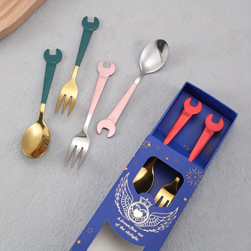 Outdoor Camping Picnic 304 Stainless Steel Spoon Fork Creative Wrench Dessert Coffee Spoon Cutlery Gift Set