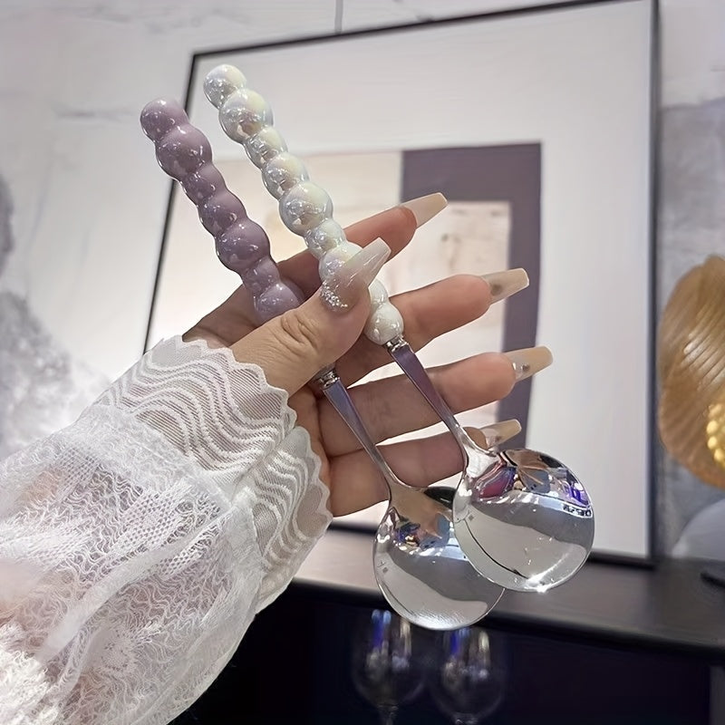 4pcs Stainless Steel Pearl Handle Spoon Household Coffee Spoon Special Good-looking Water Cup High-Value Mixing Spoon