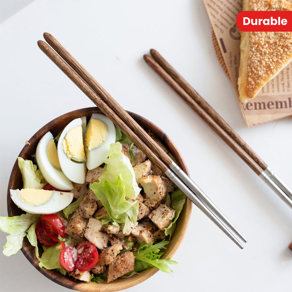 1 pair Exquisite Wooden and Stainless Steel Splicing Chopsticks - Durable and Stylish Eating Utensils