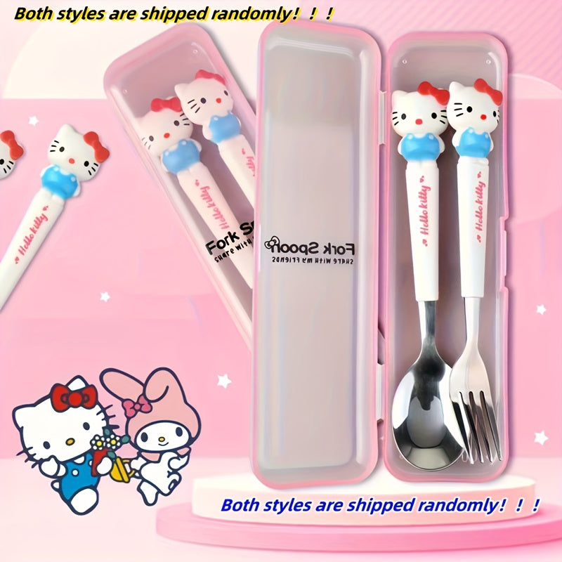For Hello Kitty & for Kuromi Cartoon Stainless Steel Cutlery Set - Fork, Spoon, Knife for Home Dining, Picnics, Camping & Dorms