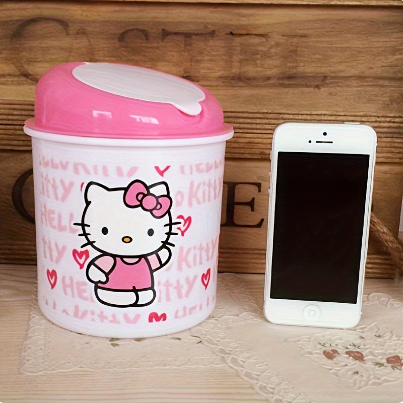 Sanrio for hello kitty Silent Trash Can - Pink Durable ABS Plastic Mini Bin with Cute Character Design, Screw-Off Lid for Desktop Storage & Office Organization, Desktop Trash Can, Playful Design, Smooth Surface