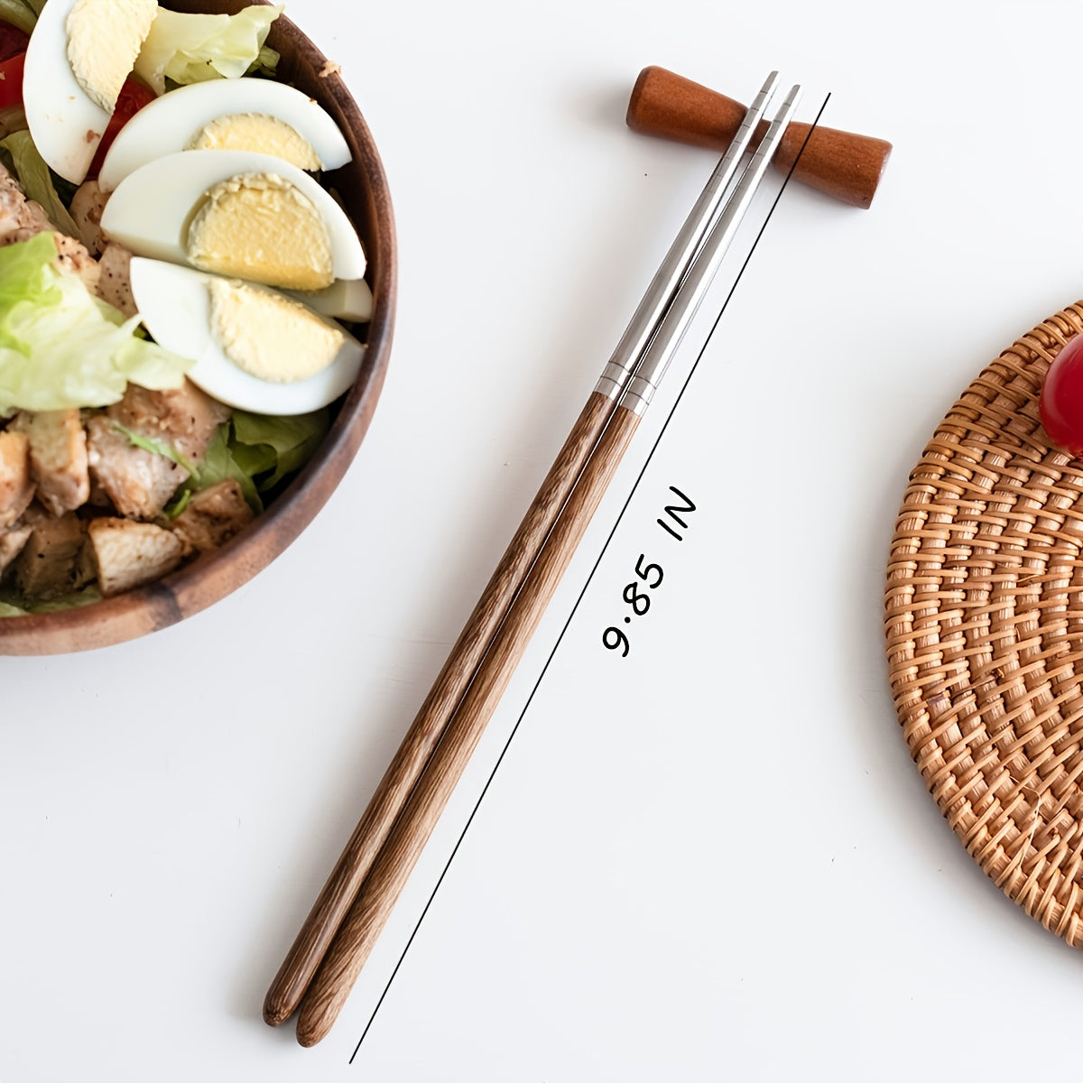 1 pair Exquisite Wooden and Stainless Steel Splicing Chopsticks - Durable and Stylish Eating Utensils