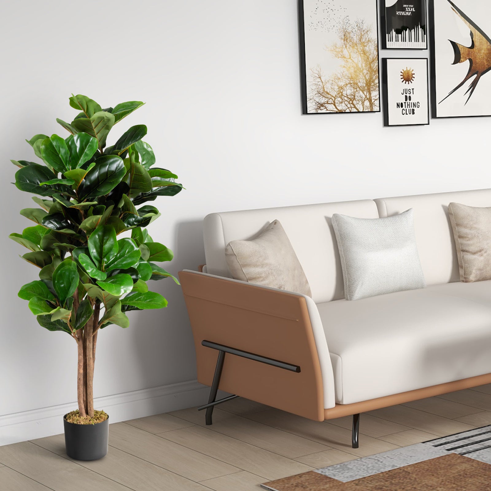 Arbre de Figuier Fiddle Leaf Artificiel TANGKULA de 4 pieds avec Jardinière de Mousse Réaliste - Verdure Exubérante pour Décoration Intérieure & Extérieure, Matériau PP Durable, Entretien Facile