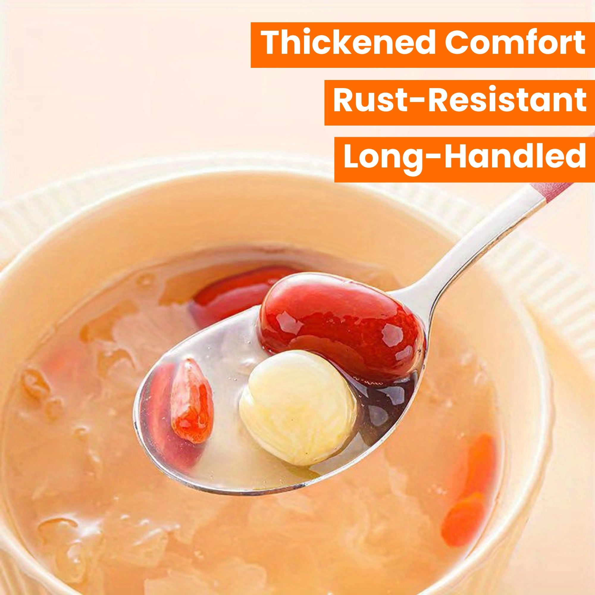 5pcs Stainless Steel Spoons Set, Rust-Resistant, Long-Handled, Thickened Comfort, Heavy-Duty Kitchen Accessories, Ideal for Family Gatherings, Potlucks, and Restaurants