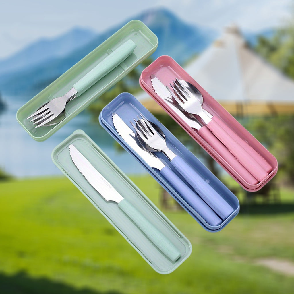 Reusable Travel Utensil Set with Box: 3-Piece Stainless Steel Portable Knife, Fork, and Spoon Set, BPA-Free, Suitable for Travel, Picnics, Camping, Valentine's Day, Thanksgiving, Christmas, Halloween, and Teacher's Day