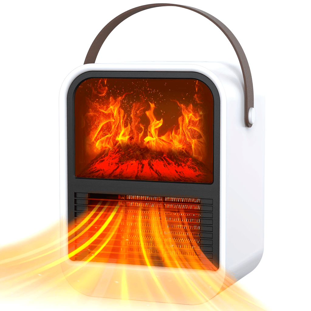 Electric Fireplace Heater with Overheat Protection, 3D Flame Effect, Fast PTC Heating, Dual Mode 650W\u002F1000W, Square Plastic Portable Desktop Heater with US Plug, 110V for Bedroom Bathroom Office