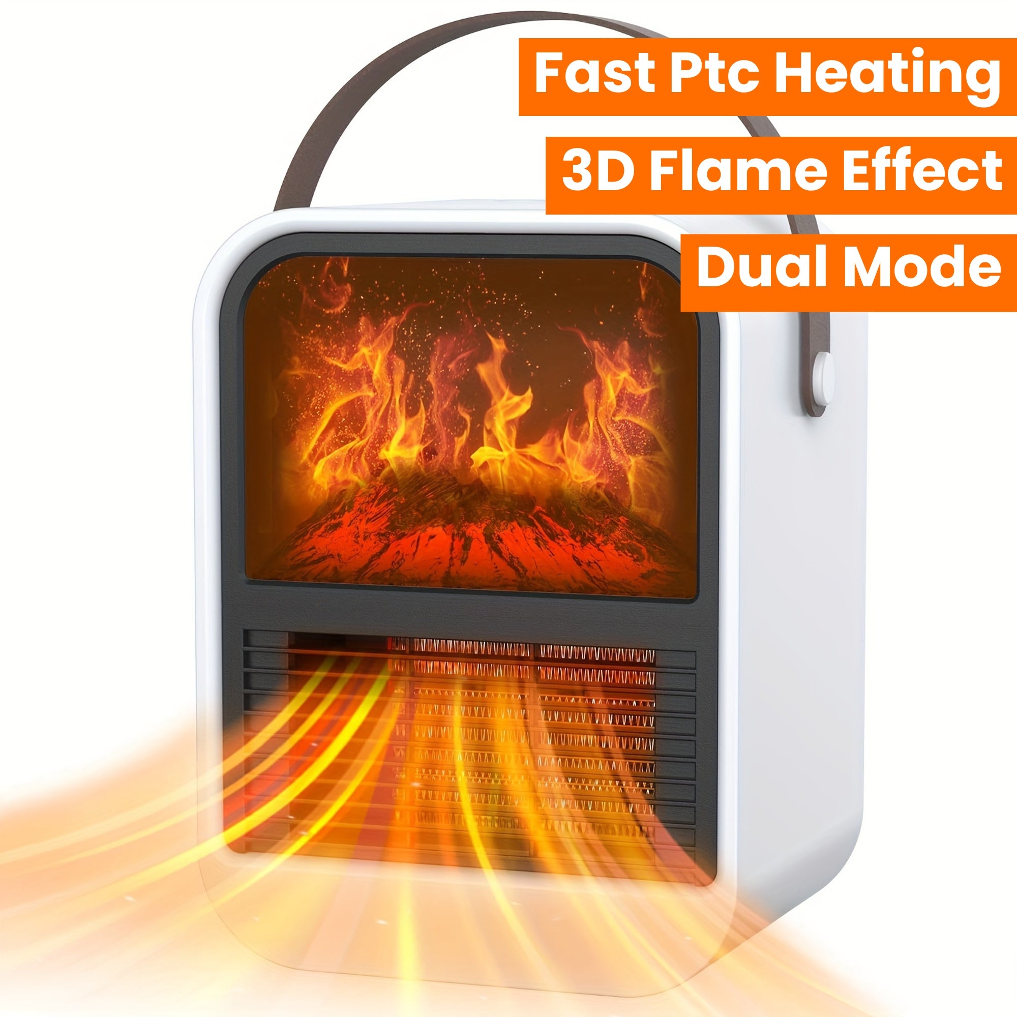 Electric Fireplace Heater with Overheat Protection, 3D Flame Effect, Fast PTC Heating, Dual Mode 650W\u002F1000W, Square Plastic Portable Desktop Heater with US Plug, 110V for Bedroom Bathroom Office