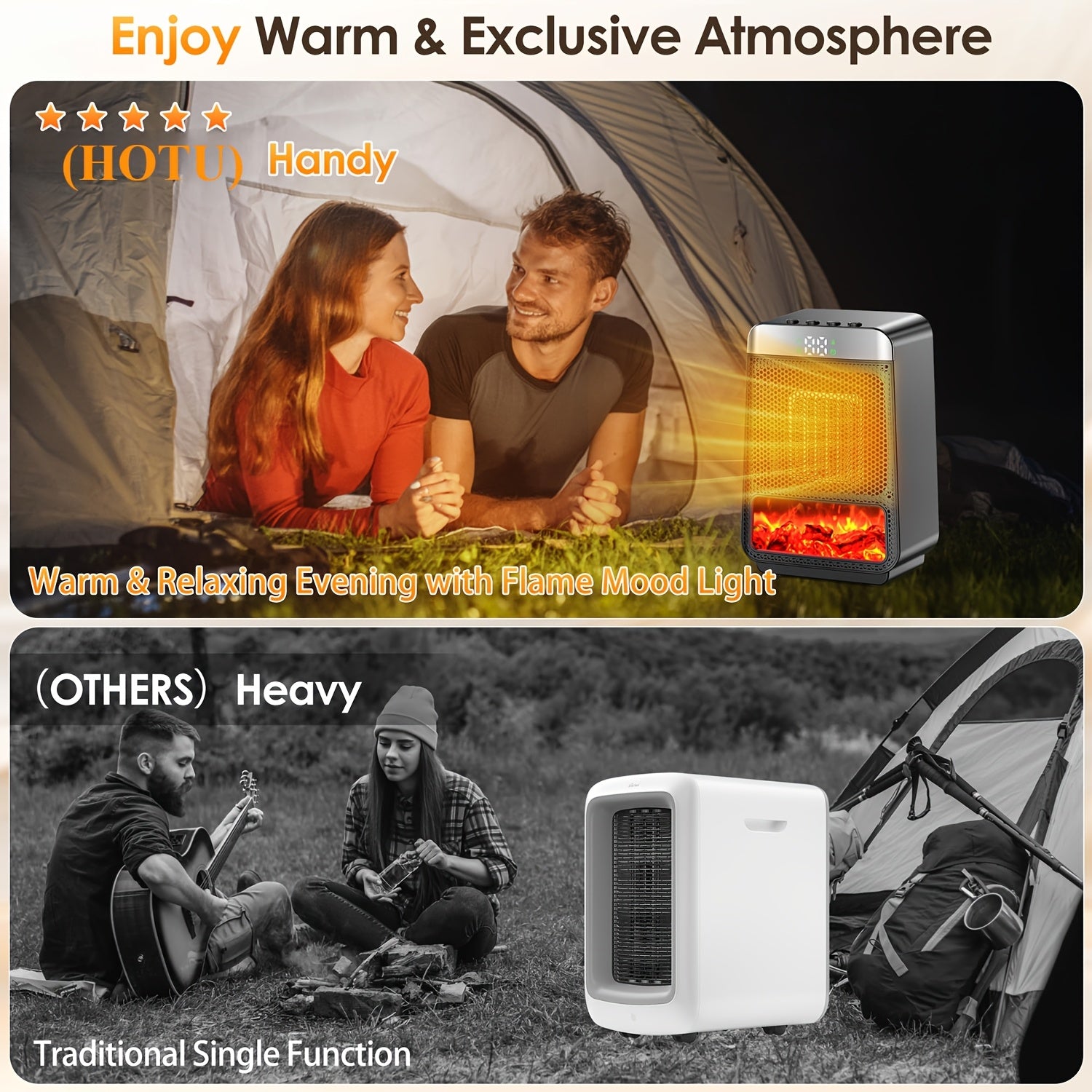 Electric Fireplace Heater for Indoor Use, 1500W Space Heater Fireplace with 3D LED Flame, Double Safety Protection, Portable Fireplace Heater for Home Office Christmas Decoration