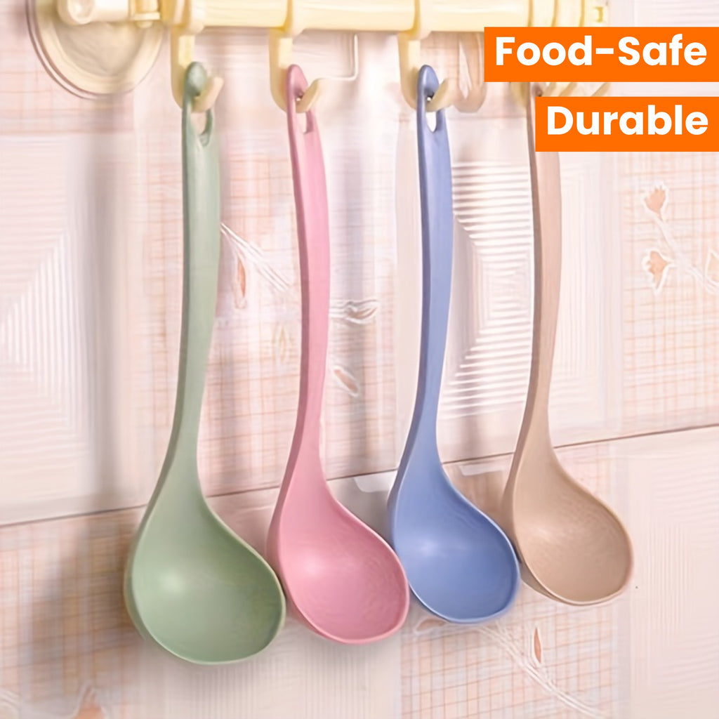 4pcs Long Handle Plastic Soup Spoons - Durable, Food-Safe Kitchen Utensils for Soups & Porridge