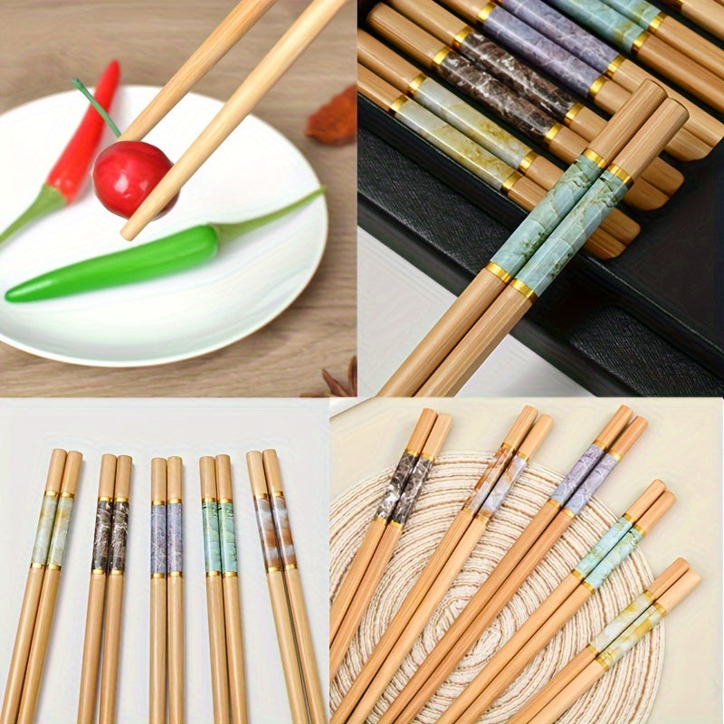 10 Pairs, 24cm\u002F9.45 Inches, Bamboo Print Chopsticks, Reusable, Suitable for Wedding Party Ceremony, Chinese Natural Non-Slip Chopsticks, Can Be Washed in Dishwasher, Light Chopsticks Sets, Eid Al-Fitr