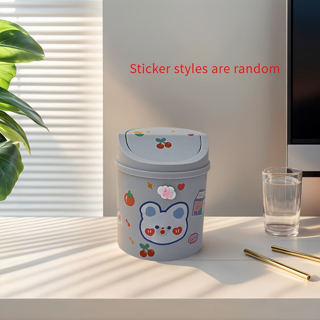 Compact Portable Flip-Top Desktop Trash Can - Space-Saving, Easy-to-Clean Mini Waste Bin with Cute Rabbit & Floral Design, Durable PP Material, Ideal for Home and Office Use, Office Trash Ca