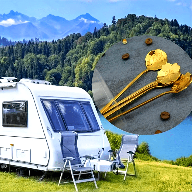 4pcs Flowers Design Gold Spoon Long Handle Dessert Tea Coffee Mixing Spoon Stainless Steel Vintage Teaspoons Drink Tableware