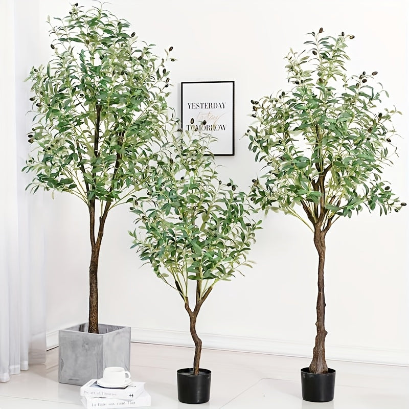 Arbre d'Olive Artificiel, Plante en Soie de 6 Pieds avec Feuilles et Fruits pour Décoration Intérieure Moderne, Idéal pour Noël