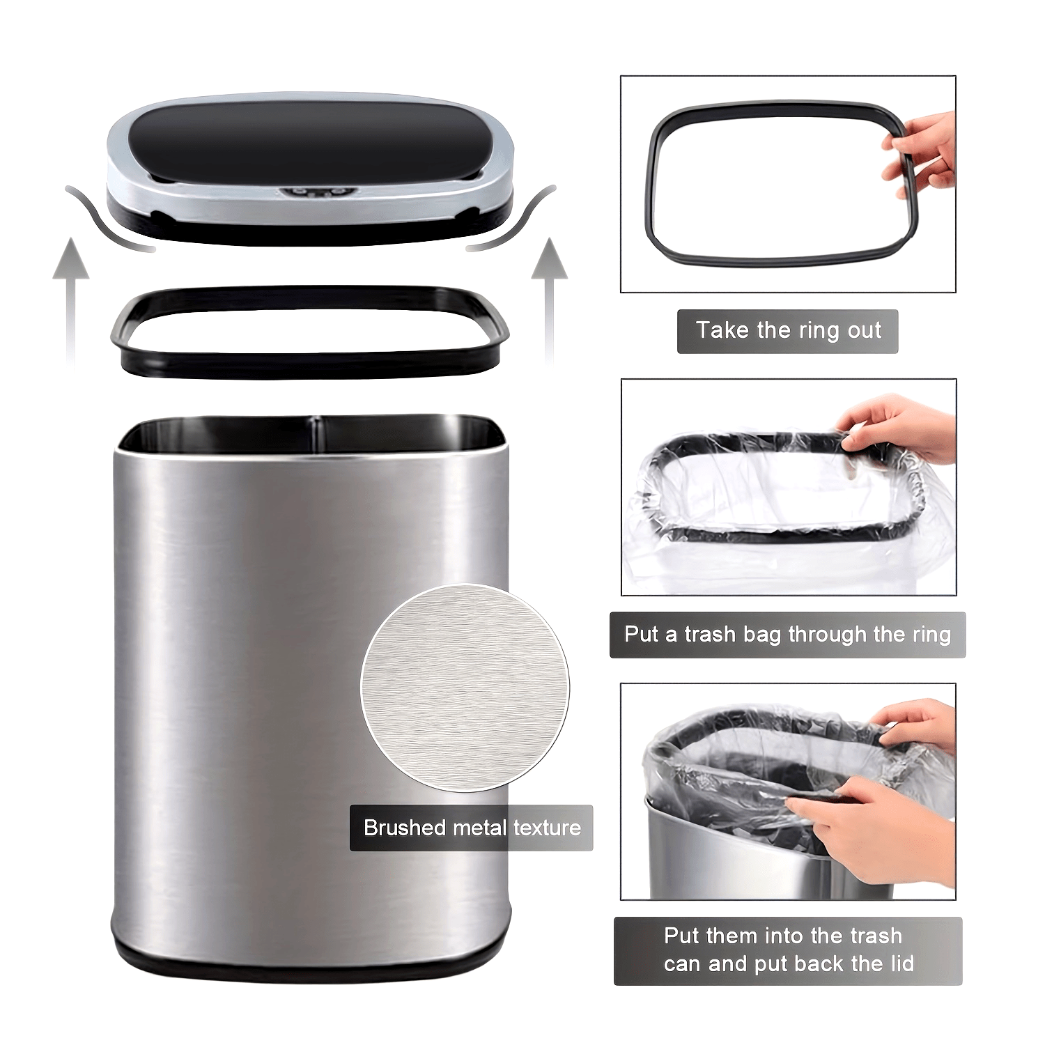 13 Gallon Trash Can Kitchen, Automatic Garbage Can Touchless Motion Sensor, Stainless Steel Trash Can With Lid Anti-Fingerprint Mute Designed, Waste Bin 50L For Office Bedroom Kitchen Indoor Trash Can