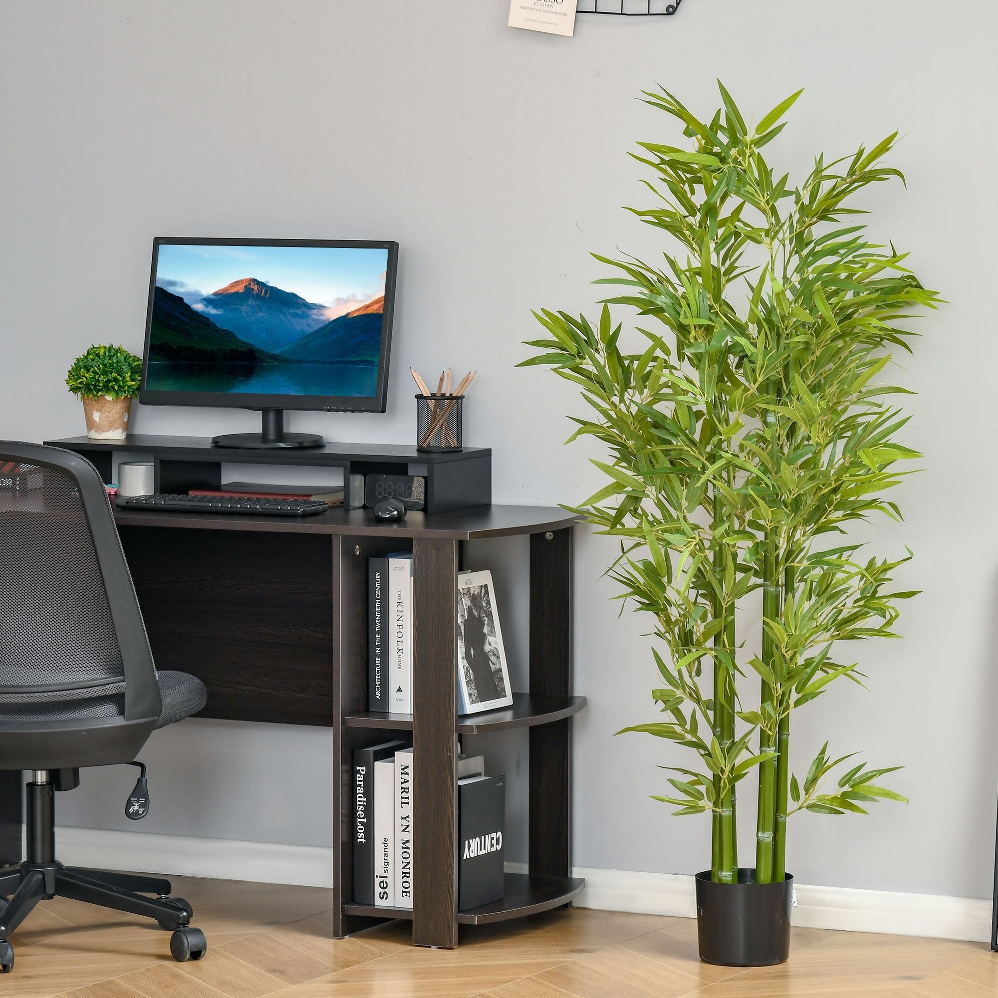 HOMCOM Arbre artificiel en bambou de 5 pieds dans un pot, plantes artificielles d'intérieur et d'extérieur pour la décoration de la maison, du bureau et du salon, vert