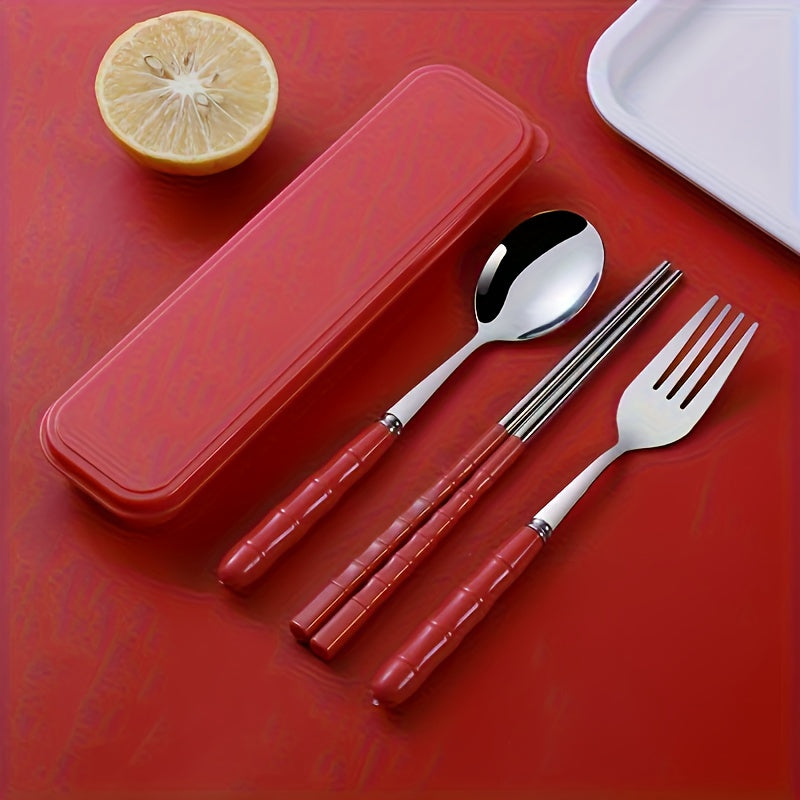 Outdoor Stainless Steel Portable Cutlery Set Lunch Camping Picnic Reusable Cutlery for Travel - Includes Box, Fork, Spoon And Chopsticks 4pcs Set